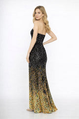 Robe de soirée sirène à sequins dégradés bustier cœur et corset baleiné fente haute – Silhouette glamour | Dressie Dress