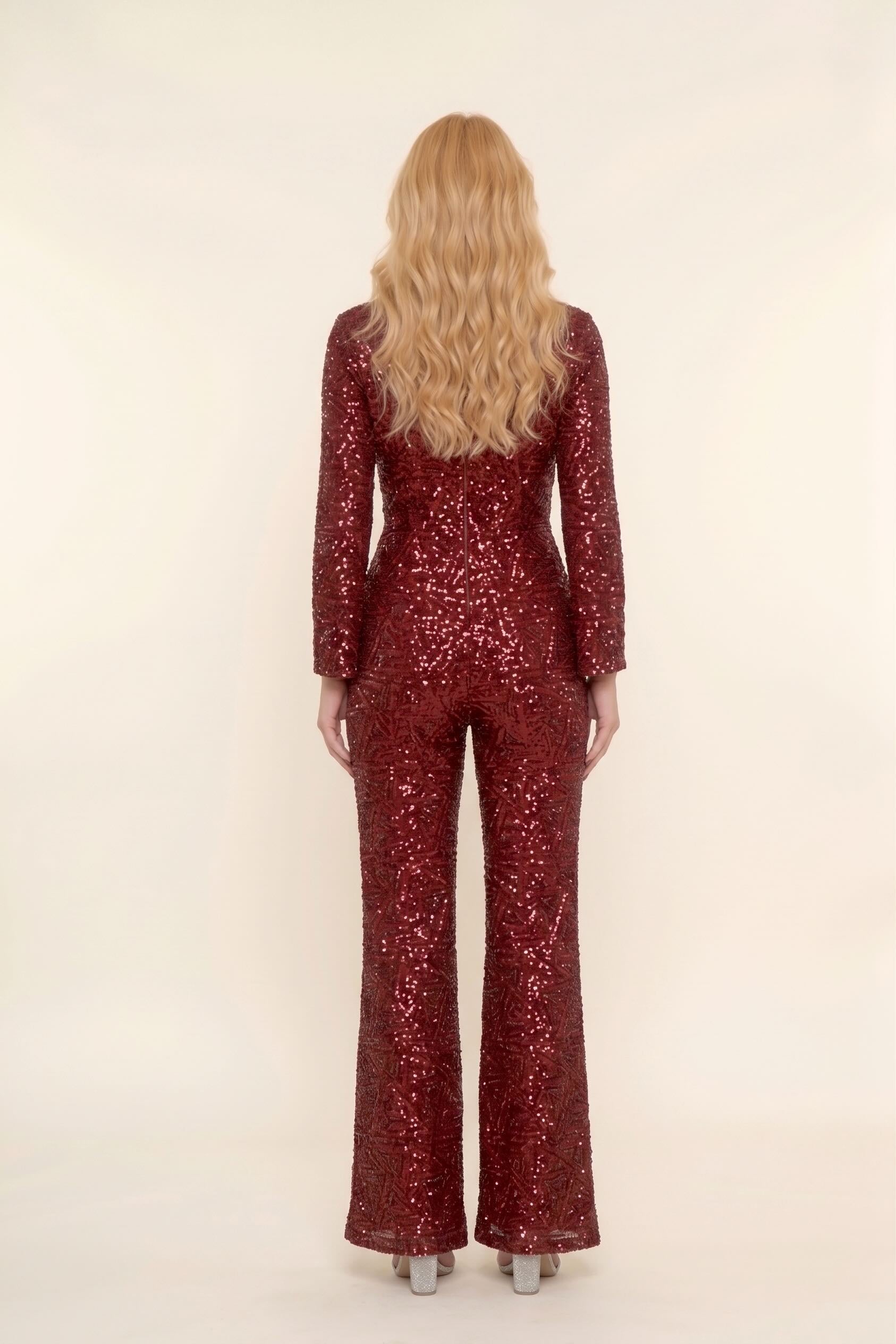 Combinaison 2 pièces pour femme Dressie Dress avec top court à nœud et pantalon taille haute à jambes larges, sequins géométriques.
