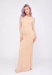 Femme Robes cristallines / brillantes robe longue moulante à strass géométriques col rond manches longues effet illusion | Dressie Dress