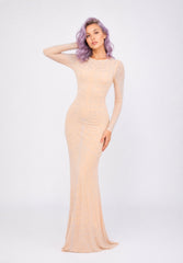 Femme Robes cristallines / brillantes robe longue moulante à strass géométriques col rond manches longues effet illusion | Dressie Dress
