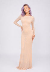 Femme Robes cristallines / brillantes robe longue moulante à strass géométriques col rond manches longues effet illusion | Dressie Dress
