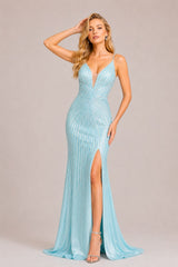Robe de soirée longue femme Dressie Dress en tulle avec strass, décolleté profond, fente haute et coupe sirène pour gala ou mariage