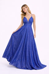 Femme Robes de soirée longue scintillante à bretelles fines décolleté V profond plissé taille haute marquée jupe évasée avec fente | Dressie Dress