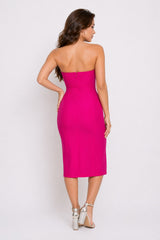 Robe bandage midi pour femme by Dressie Dress, moulante bustier avec coupe corset, fente devant, taille en V, idéale pour soirée.