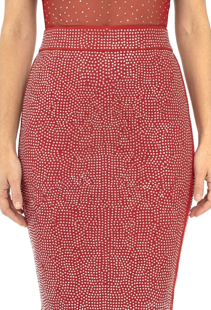 Femme Jupe midi taille haute à strass scintillants effet ventre plat | Dressie Dress - Dressie Dress
