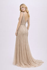 Femme Robes de soirée longue sirène moulante à décolleté V avec tulle illusion perlage géométrique et taille marquée – Effet glamour | Dressie Dress