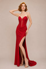 Femme Robes de soirée longue bustier effet corset baleines structurées tissu scintillant et fente haute | Dressie Dress