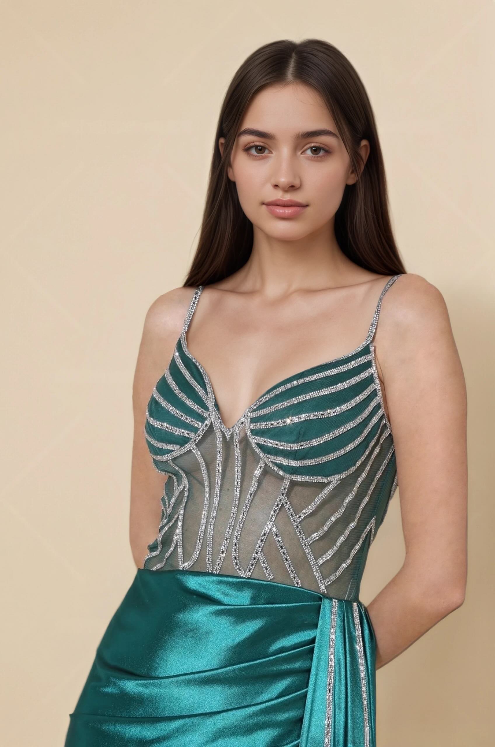Femme Robes de soirée moulante avec bustier cœur lignes strass tulle illusion fente haute et drapé latéral | Dressie Dress - Dressie Dress