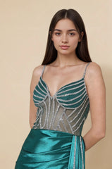 Femme Robes de soirée moulante avec bustier cœur lignes strass tulle illusion fente haute et drapé latéral | Dressie Dress - Dressie Dress