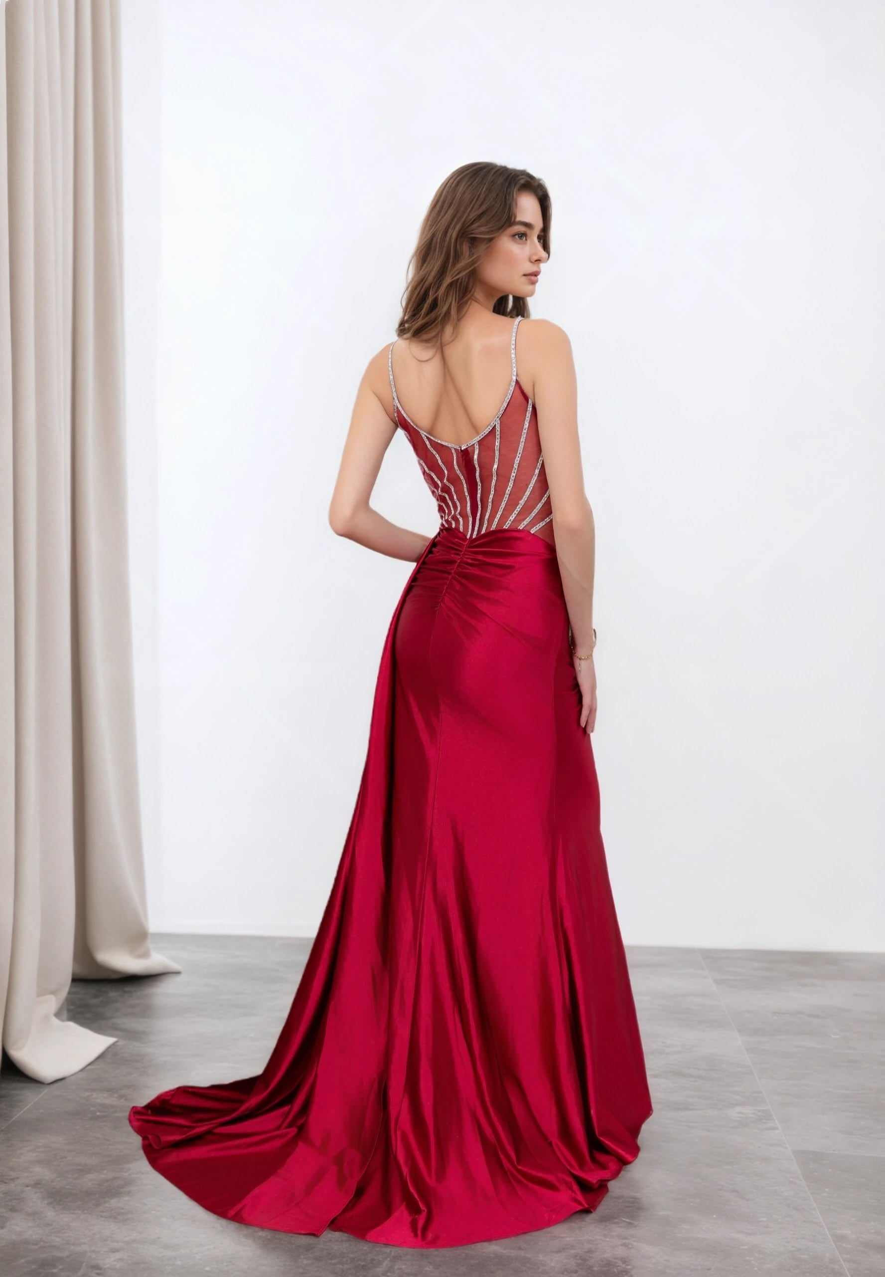 Femme Robes de soirée moulante avec bustier cœur lignes strass tulle illusion fente haute et drapé latéral | Dressie Dress - Dressie Dress