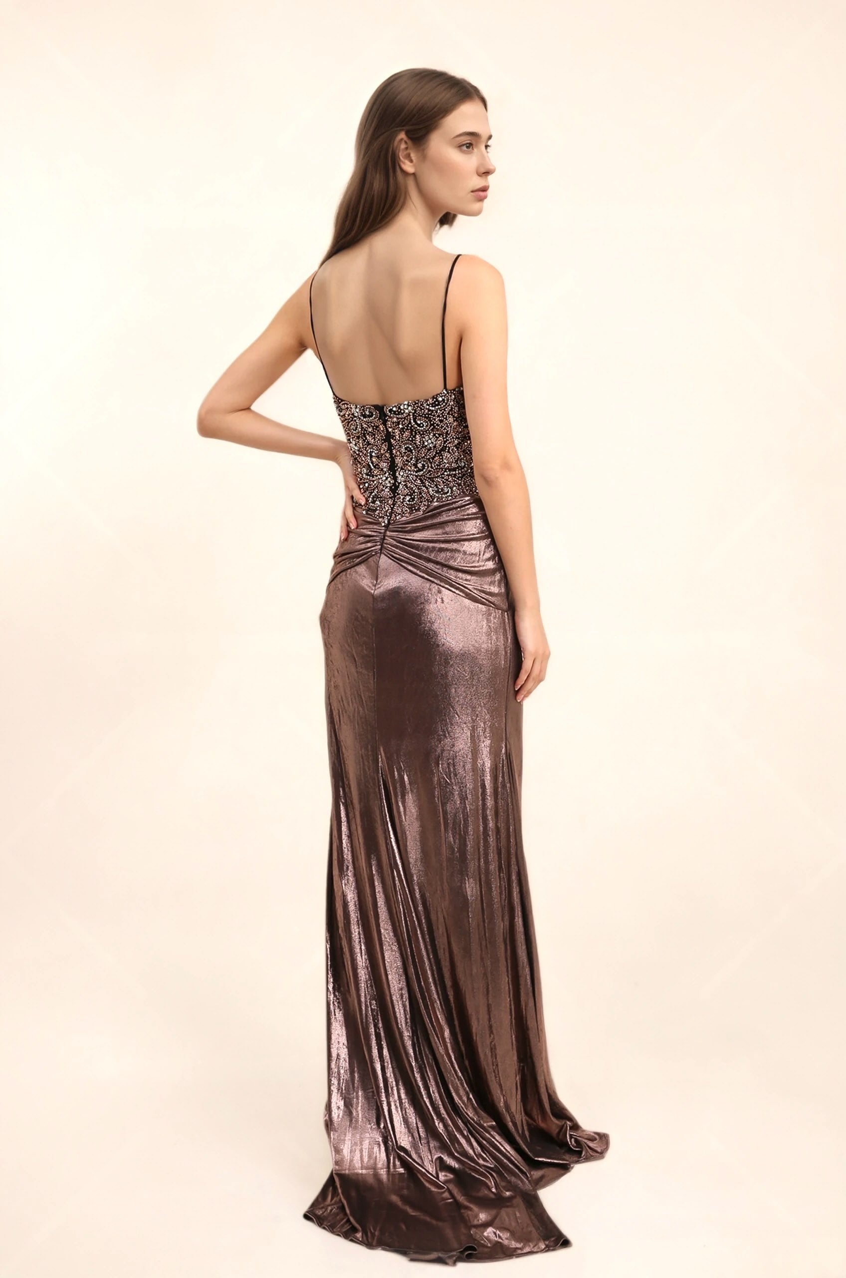Femme Robes de soirée sirène à fines bretelles et décolleté V corsage entièrement orné de perles/strass drapé croisé à la taille | Dressie Dress - Dressie Dress