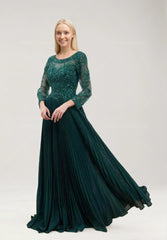 Femme Robe de soirée longue avec manches en tulle transparent brodé taille cintrée et jupe plissée fluide | Dressie Dress - Dressie Dress