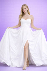 Robe de mariage bustier décolleté cœur jupe A-line ample avec traîne taille marquée et drapé structuré + fente haute | Dressie Dress - Dressie Dress