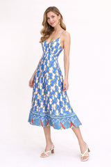 Robe longue imprimée pour femme Dressie Dress, fines bretelles, décolleté V, dos croisé et laçage réglable, tombé fluide.